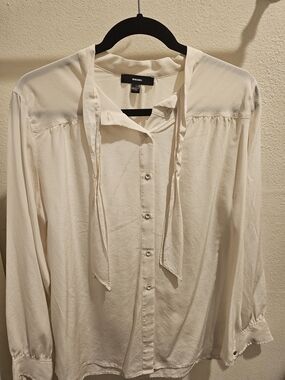 Diesel Cream Button-Down Tie-Neck Long Sleeve Shirt